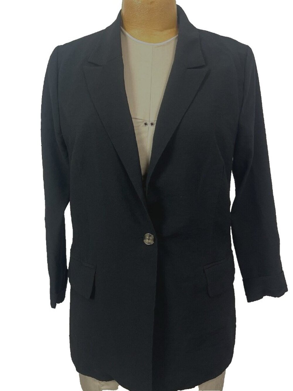 WAYF Black One-Button Blazer Size Large Vented Notched Office wear Professional